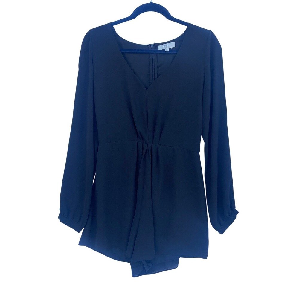 Umgee USA Black Long Sleeve V-Neck Pleated‎ Romper Womens Medium